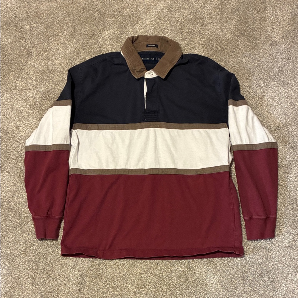 Men's Colorblock Rugby Shirt - Navy, White & Burgundy